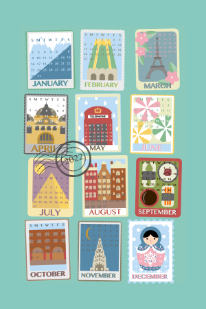 Postcard Calendar Tea Towel 2022